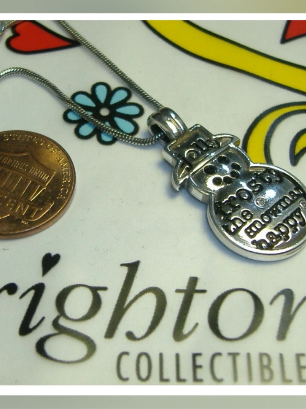 Brighton Jolly B Silver Snowman Pendant Necklace  Holiday Charm